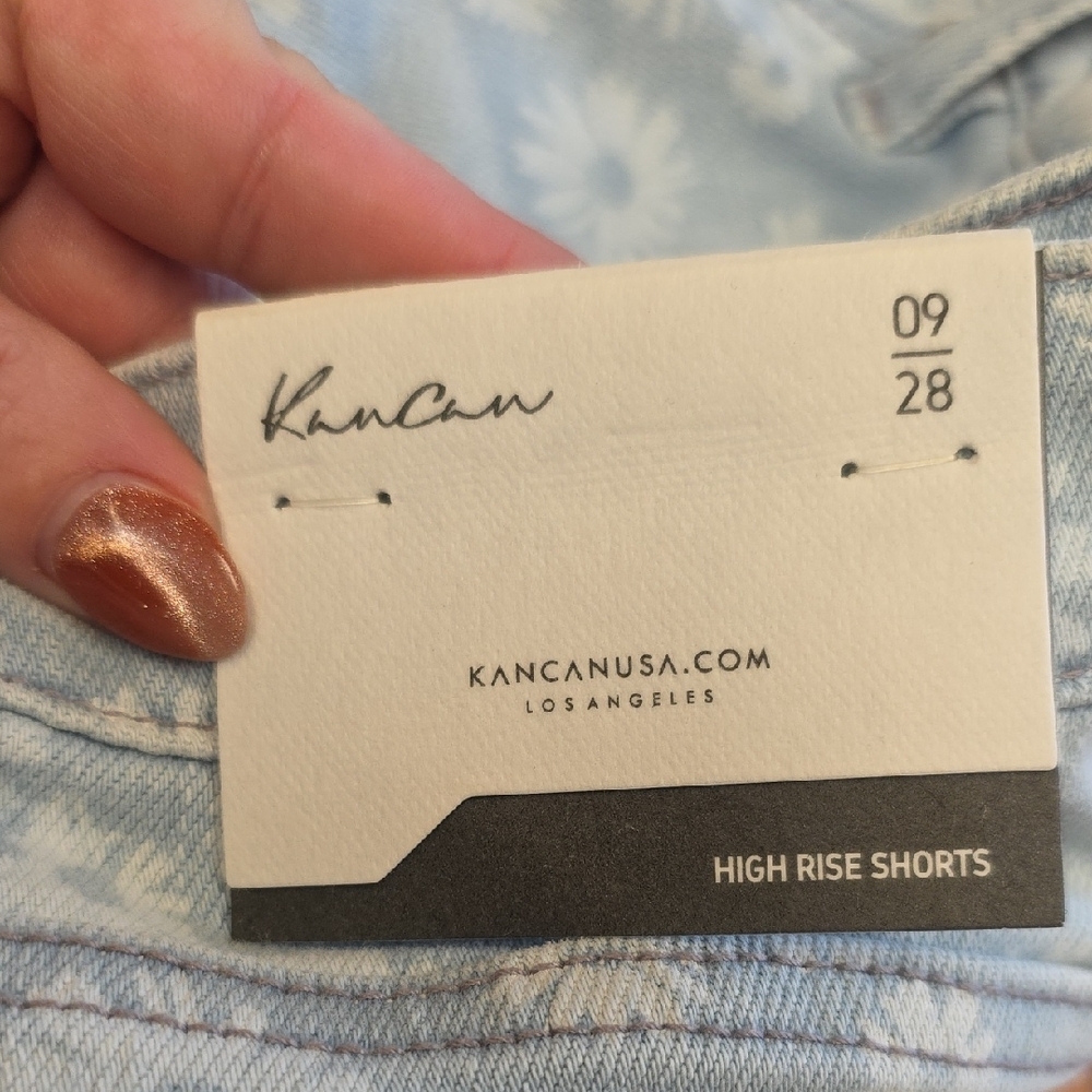 KanCan Blue and White Floral Jean Shorts - Picture 2 of 4